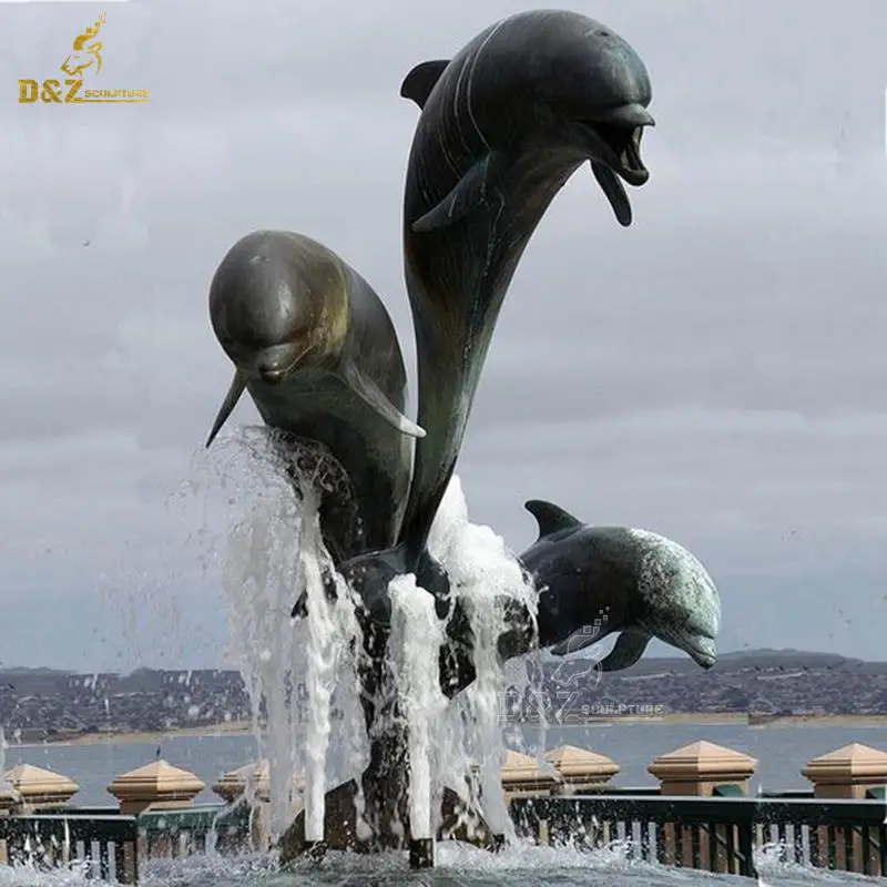 modern metal bronze /brass dolphin statue water fountain for pool