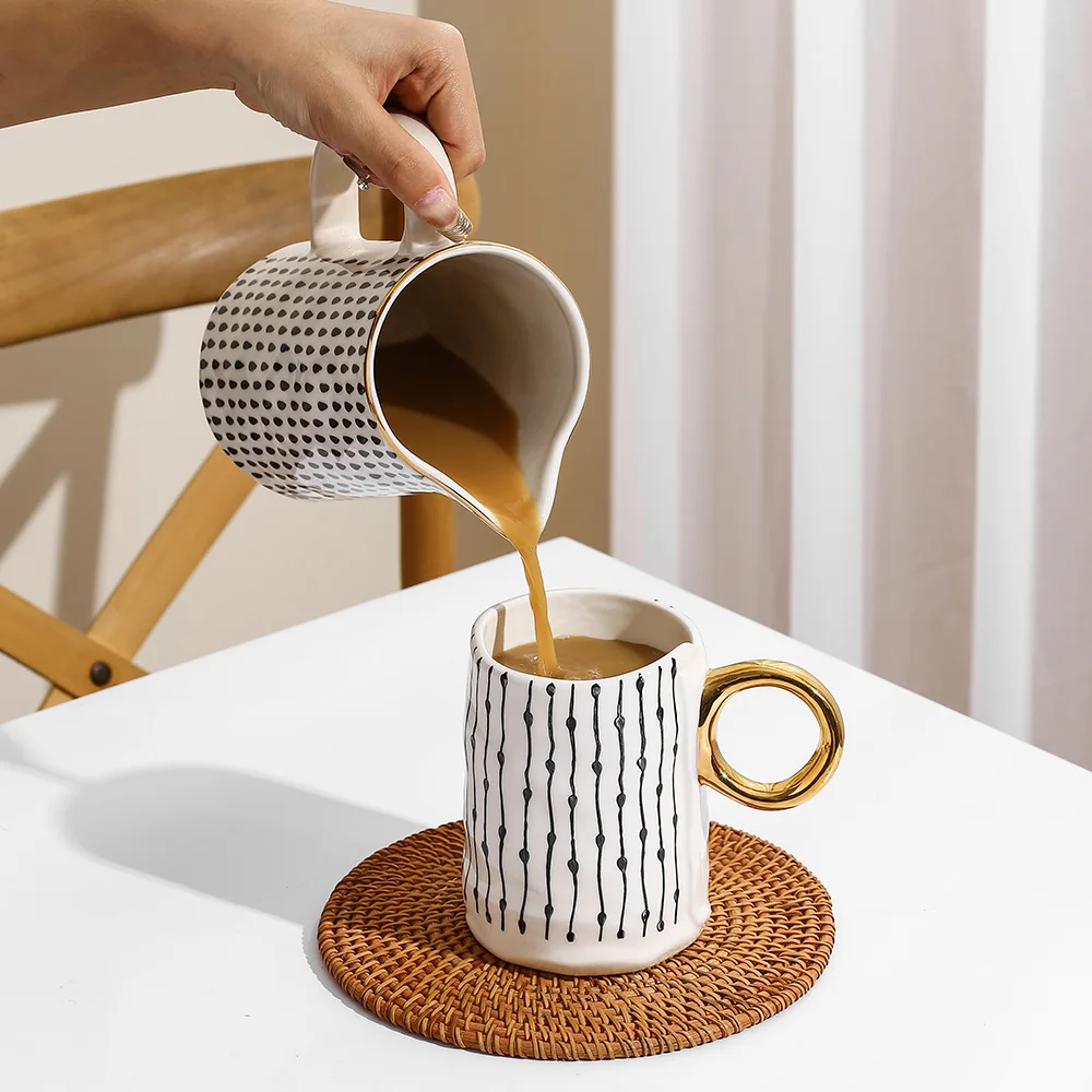 20 oz Tazza Wholesale Luxury Nordic Style Porcelain Custom Latte Ceramic Coffee Mugs Cups with Gold Handle