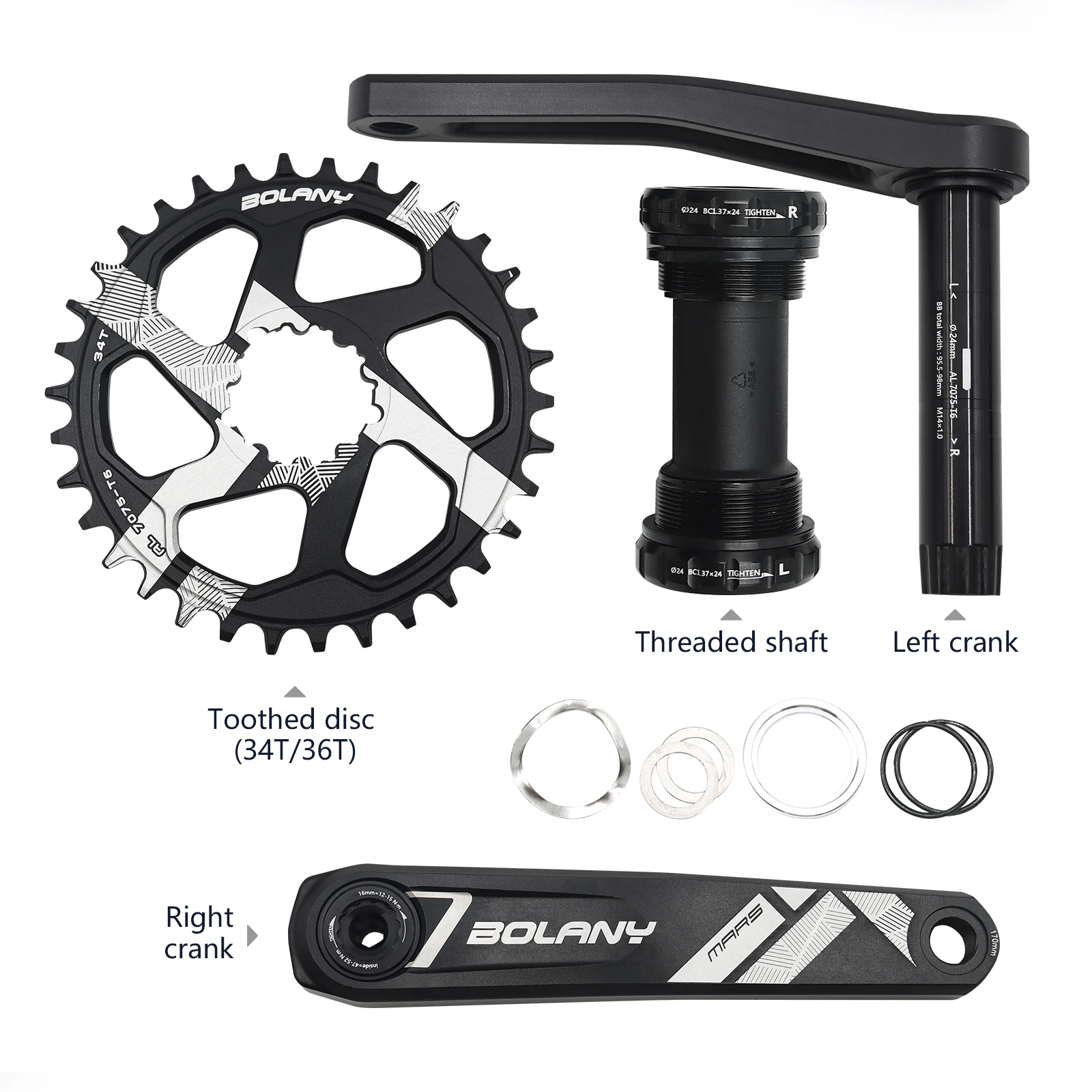 Popular Bolany CNC Direct Mounted 34T/36T Hollow Chainwheel Left and Right Cranks Single Disc for BMX Moutain Bicycle Road Bike