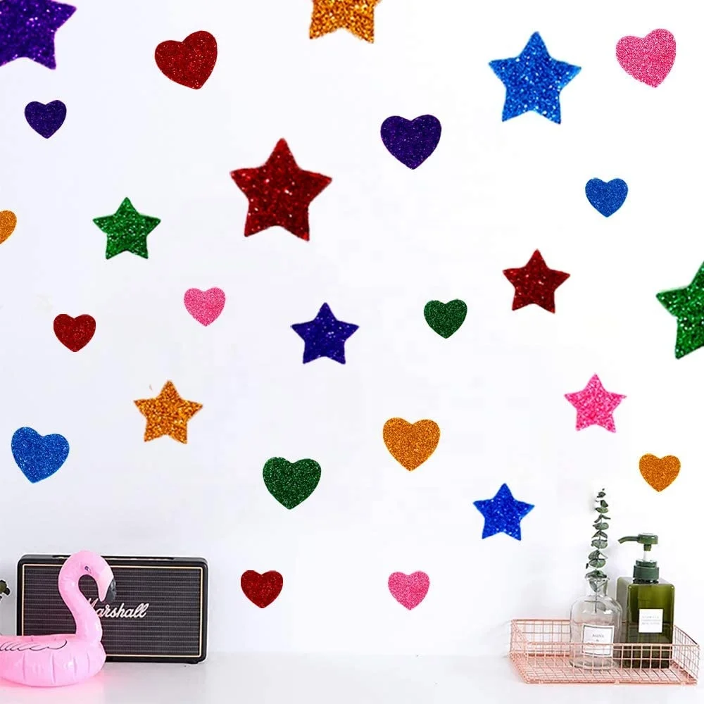 Stars Mini Heart Shapes Colorful Self Adhesive Glitter Foam Stickers Holiday Decoration Decorative Sticker Die Cutting Printing
