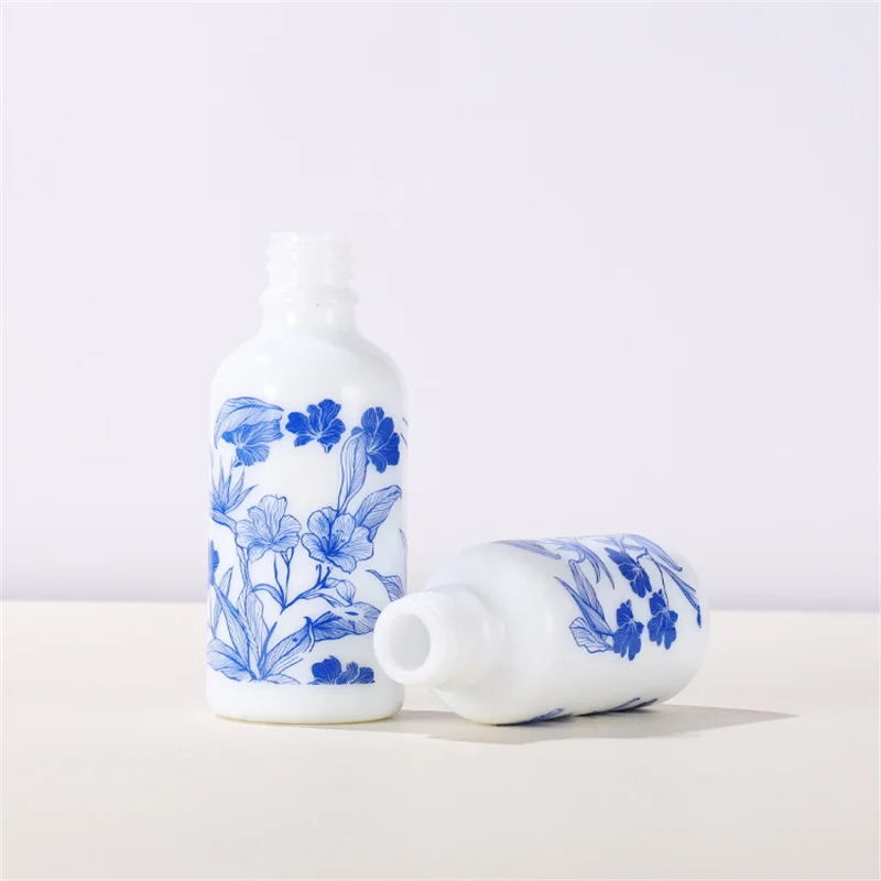 10ml 15ml 30ml 50ml 100ml Cosmetic Serum White Glass Dropper Bottle White Porcelain Printed Oil Dropper Bottle