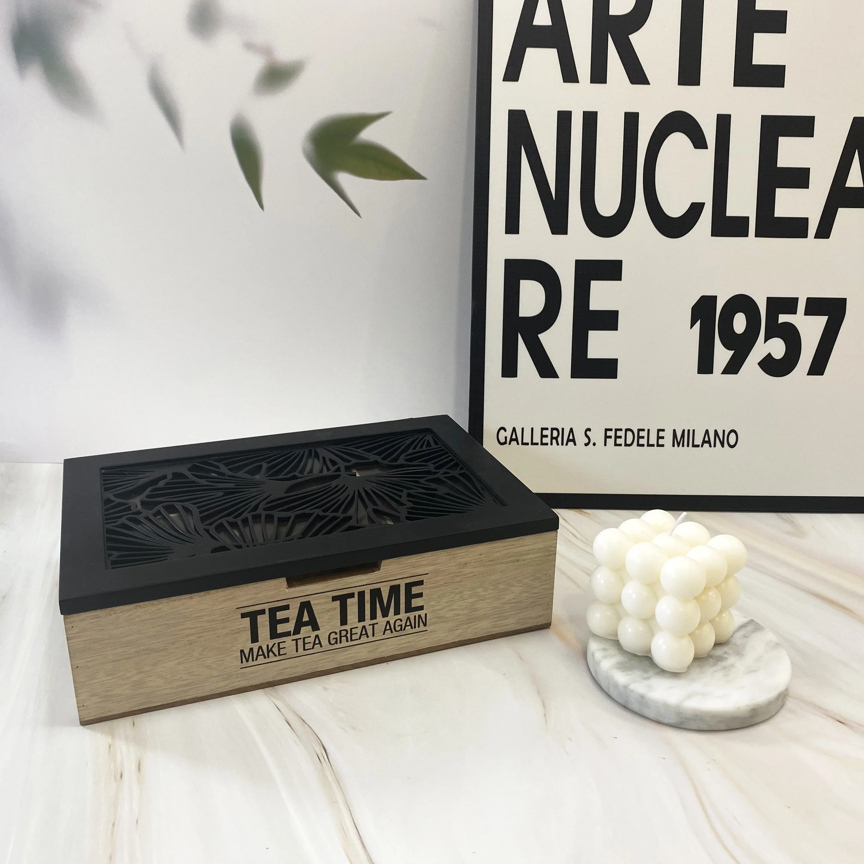 Wholesale MDF Rectangular Decorative Storage Luxury Carving Wooden Tea Bag Packaging Box With Glass Lid