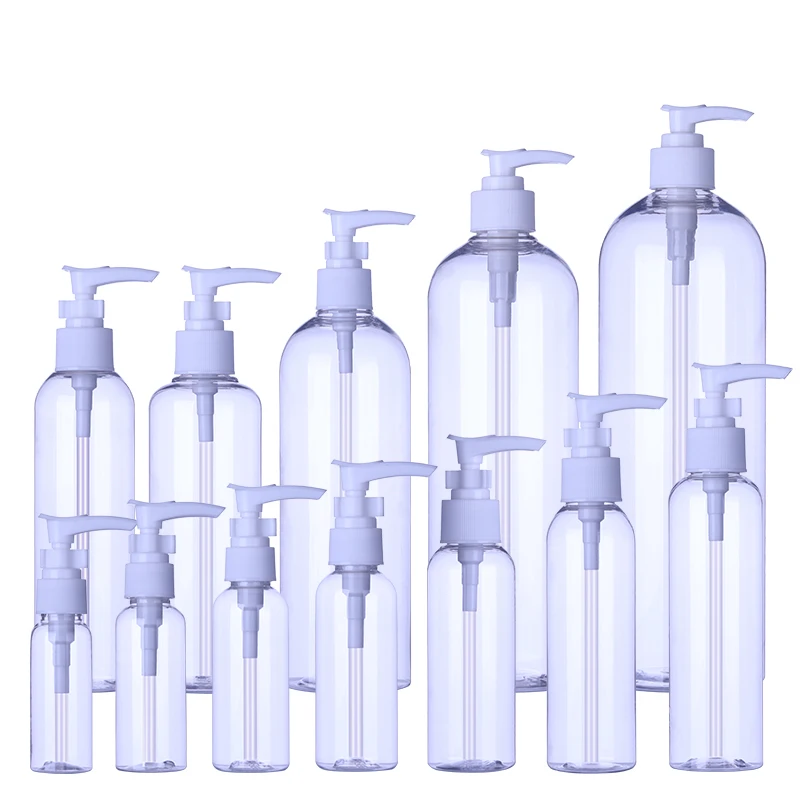 Manufacturer Unique Lotion Bottles 250ml 500ml 750ml PET Shampoo Bottle Plastic Cosmetic Bottle With Pump Sprayer