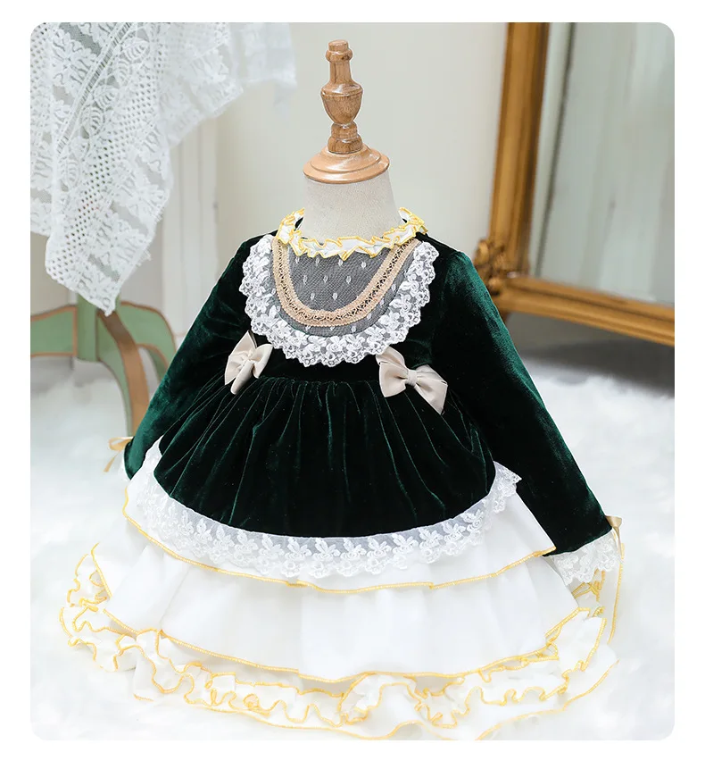 2022 Girl Lolita fluffy dress lace Princess dress Summer velvet and baby birthday dress
