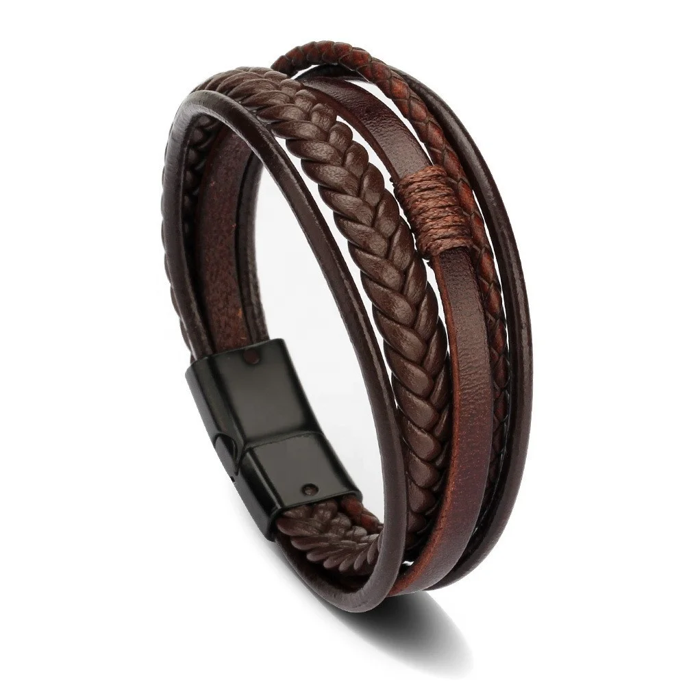 Fashion Style  Multi-Layer Braided Leather Bracelets for Men Vintage Leather Wrist Band Brown Rope Bracelet