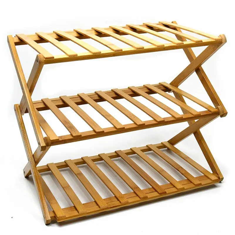 3 слоя складной Bamboo Деревянный шкаф для обуви стенд башня Бесплатная установка прочные мужские треккинговые ботинки полка хранения