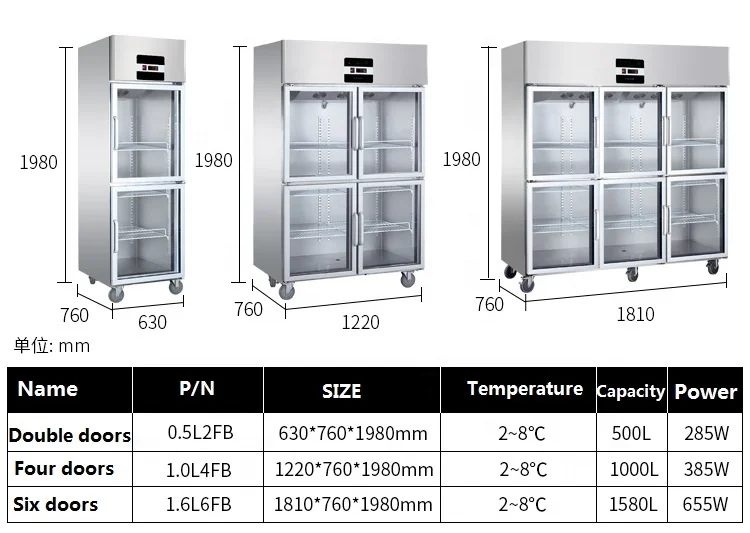 Hotel Restaurant Stainless Steel Display Stainless Steel Refrigerated Display Commercial Kitchen Refrigerator Equipment