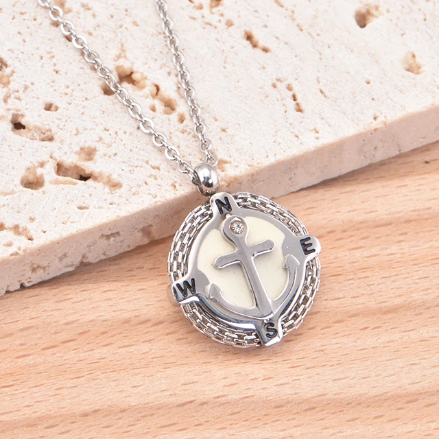 Fashion  Stainless Steel Anchor Compass Chain Women Men  Pendants Necklace