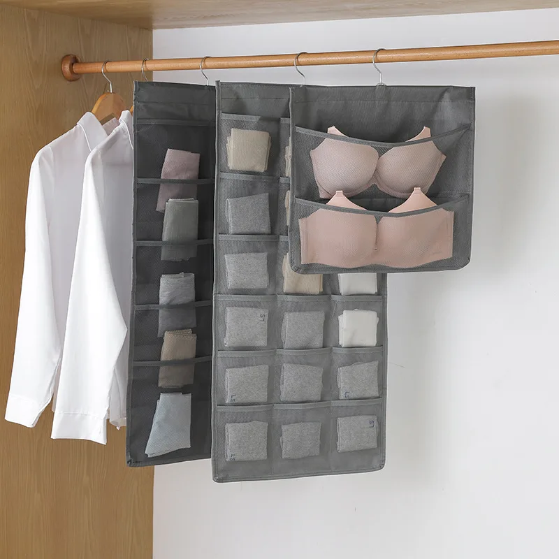 Double Sided Grid Closet Multi-Role Foldable Hanging Bag Socks Bra Underwear Hanger Storage Organizer Bag