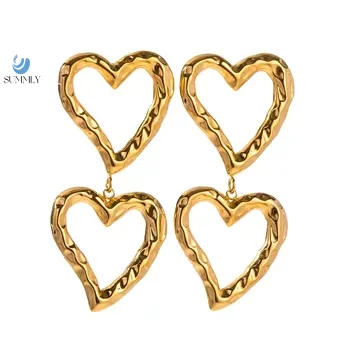 SUMMLY 18k PVD Gold Plated Stainless Steel Hollow Heart Shape Lava Statement Earrings For Women