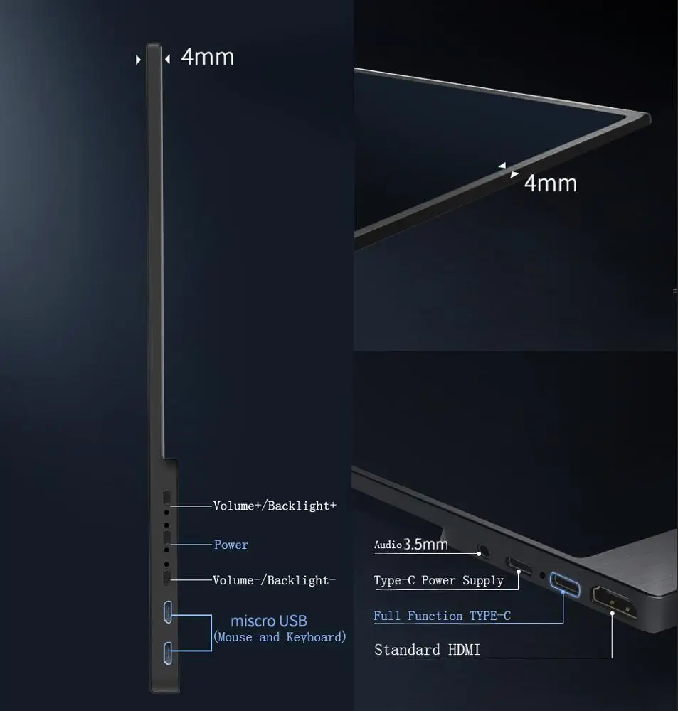 
15.6 inch IPS office Potable monitor 1080p touch screen full HD with Type-C USB HDMI for expand phone mobile PC laptop switch 