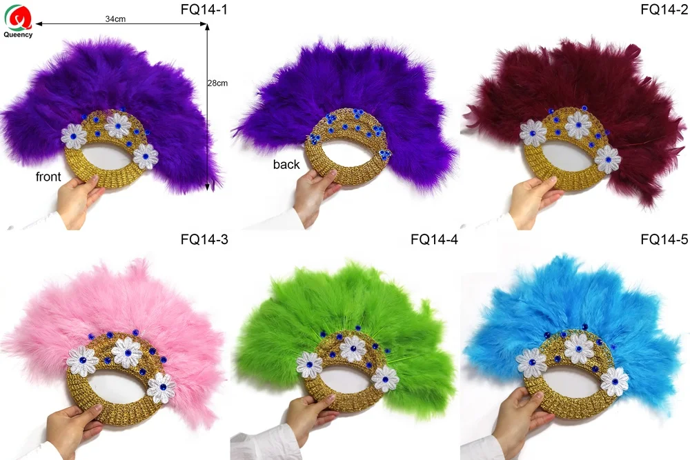 Queency African women party hand fan ostrich feathers for wedding  decorative hand fans