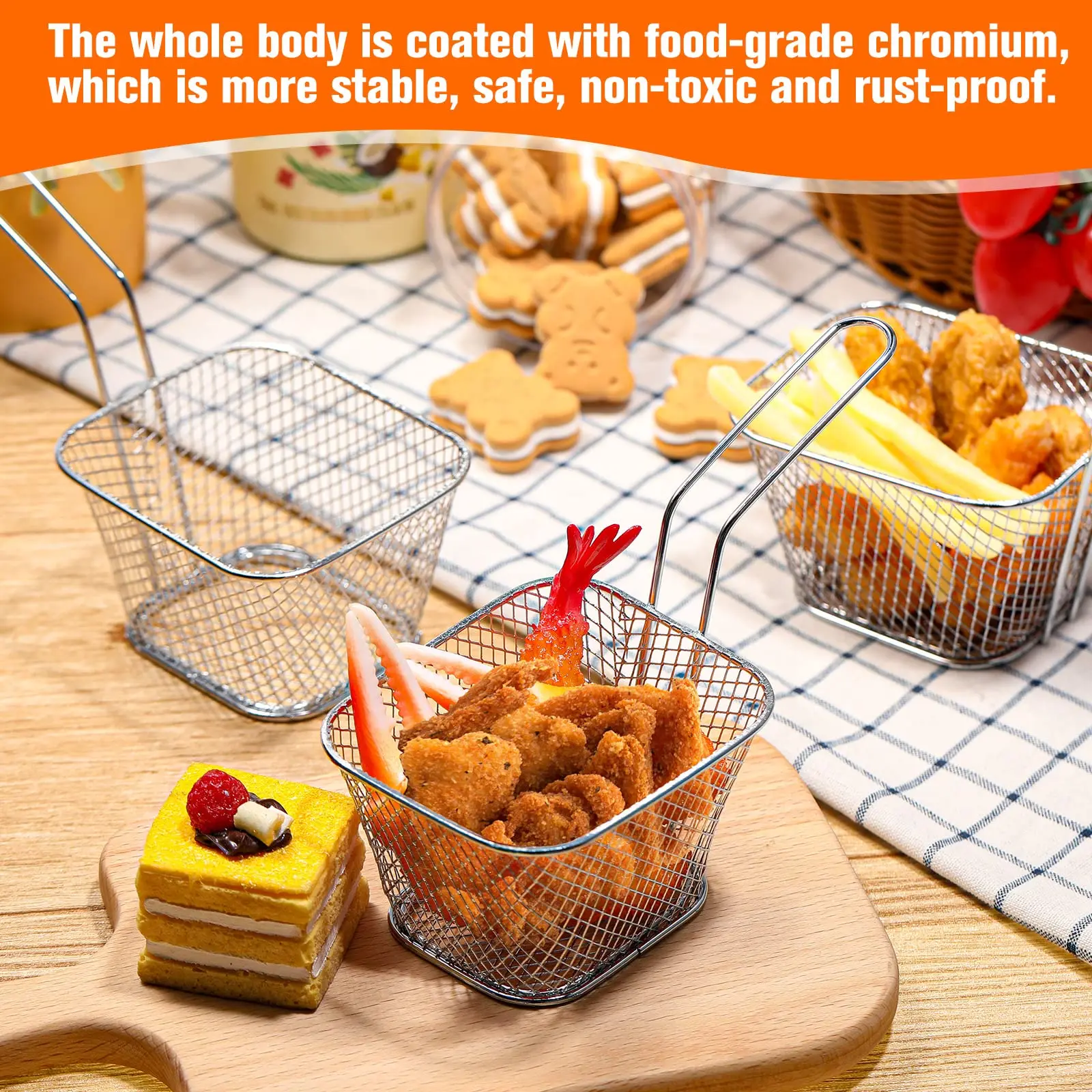 Manufacture square mini stainless steel French fries fry basket sieve restaurant snacks American dim sum fry basket