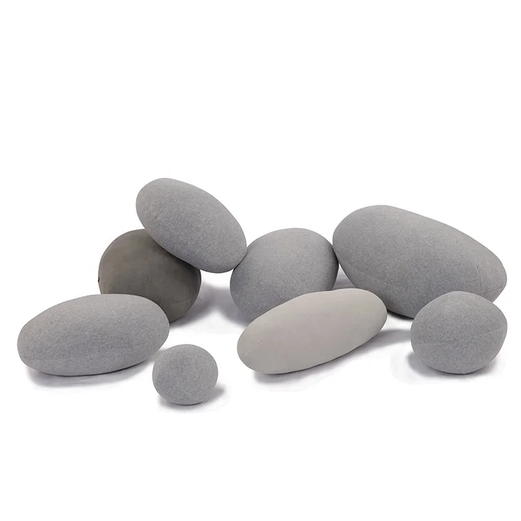 
High Quality Velvet Cushions Mix Sizes Pebble Pillows Light Gray Stuffed Big Rock Pillow Living Stones Pillows 