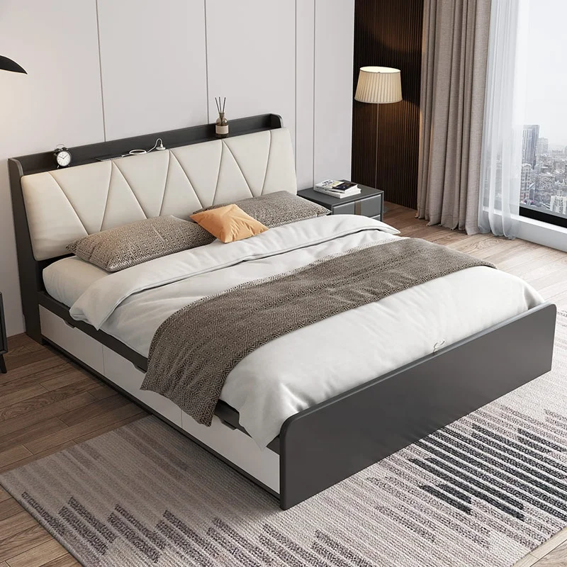 Hot Sale  Bedroom Furniture Storage Bedside Lift Up Double Size Storage Wood Bed