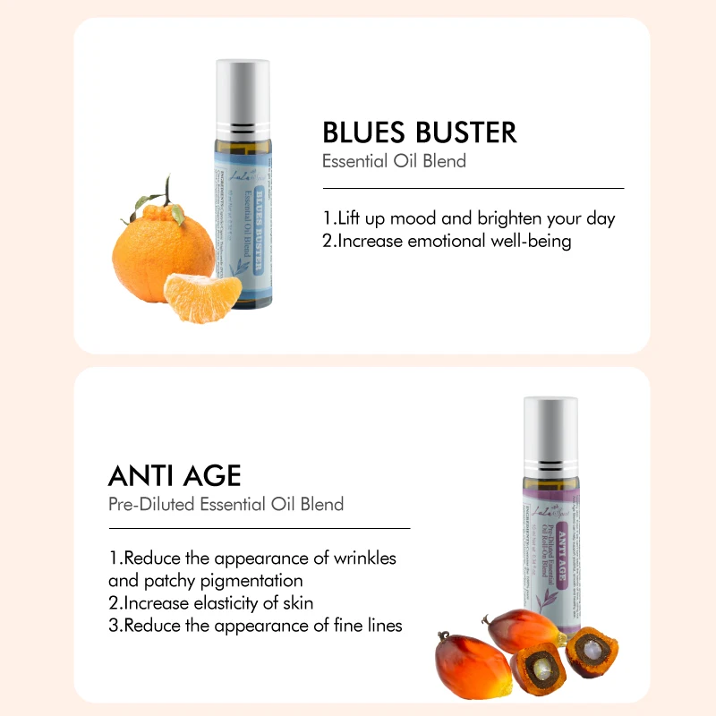 Wholesale private label 100% pure distillation Peppermint Lavender Aromatherapy anti age skincare essential oil blending roll on