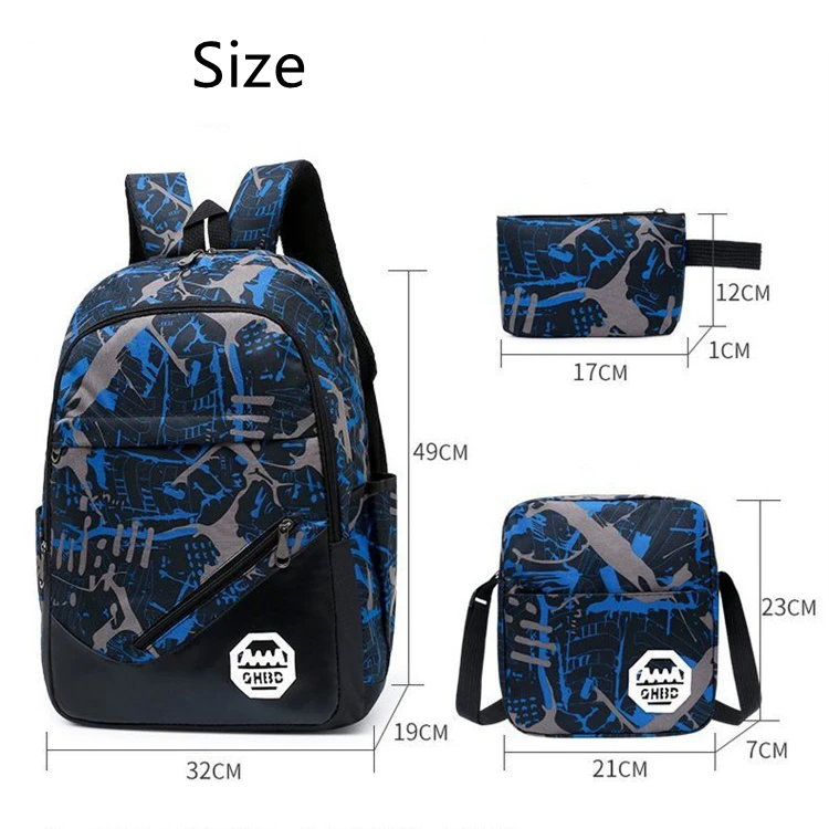 New three piece laptop set backpacks Oxford boys and girls outdoor waterproof usb backpacks set