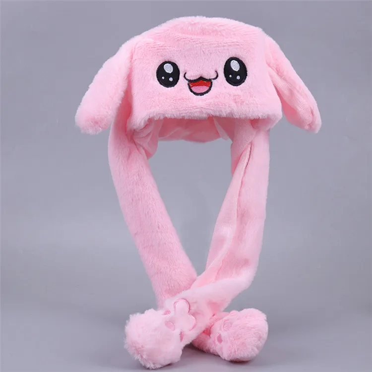 Lovely Rabbit Hat Novelty Happy Cute Soft Plush Animal Hat Bunny Cap with Movable Ears For Christmas GIft