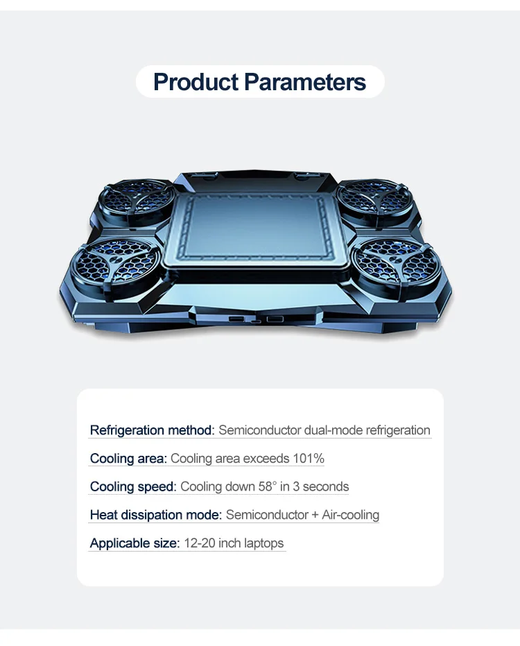 Adjustable Portable Aluminum Laptop Gaming Stand Semiconductor Notebook Cooler With Phone Holder And Cooling Fan