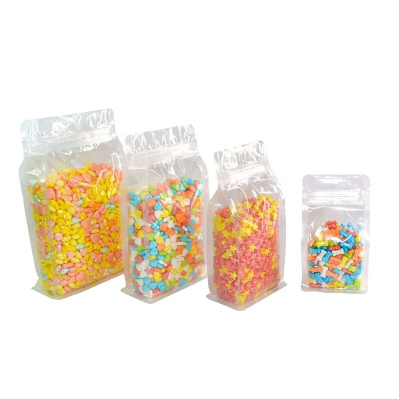 50 Pcs Transparent Flat Bottom Box Pouch Stand Up Zip lock Eight Sides Seal Bag Side Gusset Clear Plastic  1 Pound Coffee Bags