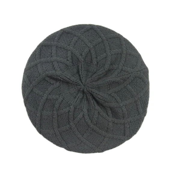 100% acrylic fashion lady knitted beret hat new style gray crochet beret hat wholesale
