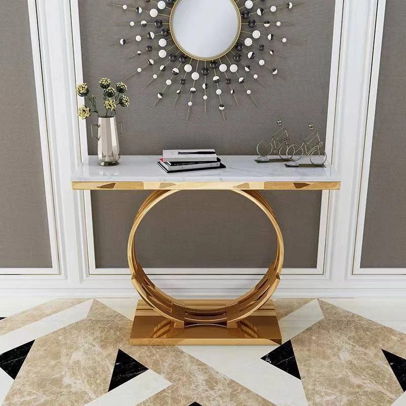 Luxury Modern Furniture Living Room Entryway Side Gold Metal Slimline Square White Marble Mirror Console Table For Living Room