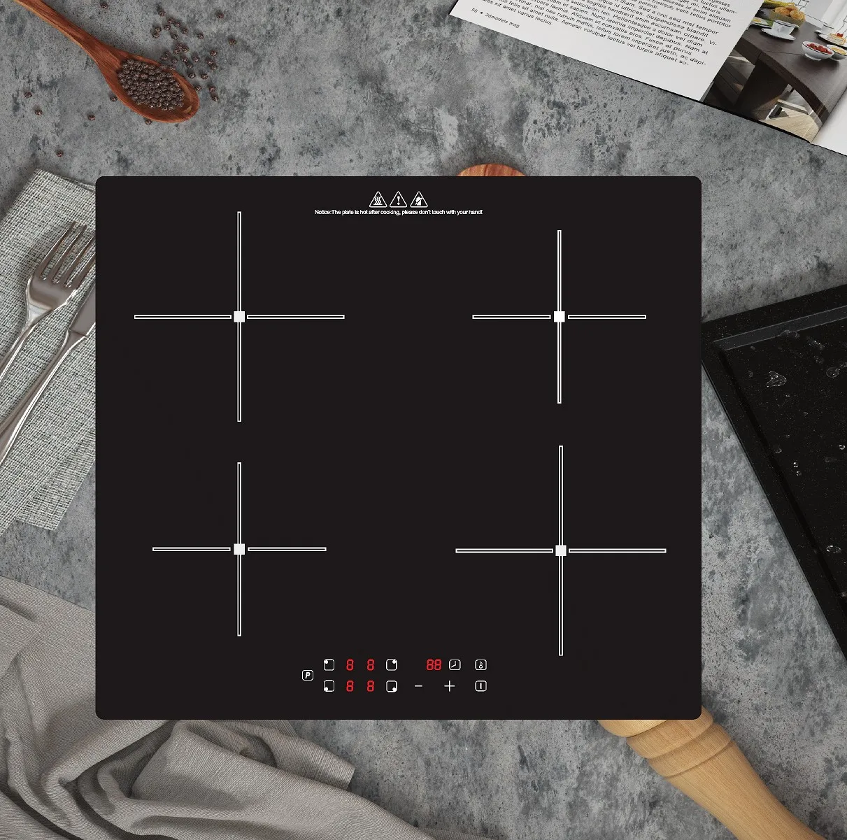 Built-in Microplated Glass Tabletop with legs 4 New Burners Hobs Induction Cooker Cooktop CE CB KC EMC