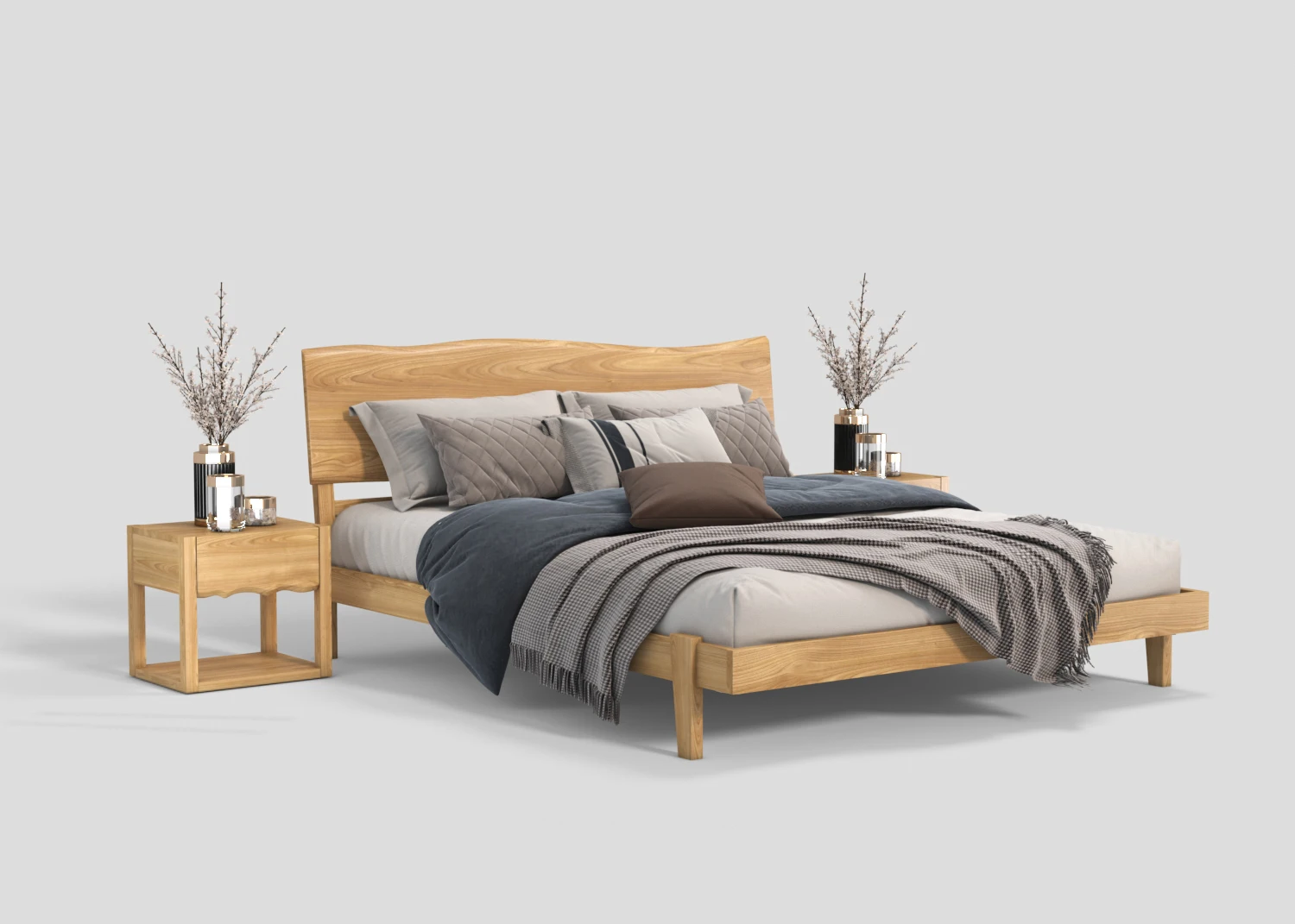 Modern European Bedroom Furniture Single Size Wooden Bed Frame Bed Strong Wood Slat Support