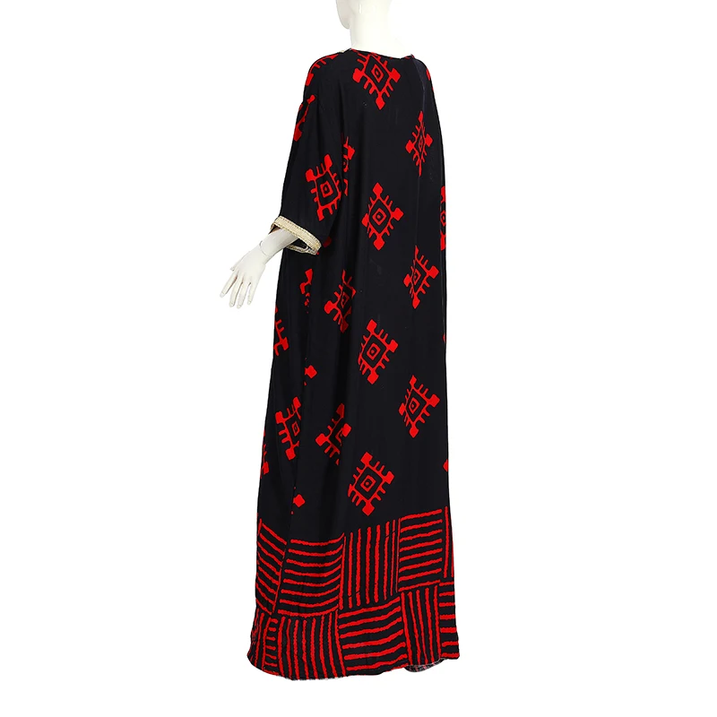 Dubai africa kaftan abaya islamic clothing femm robe breathable prints black long turkish muslim dress for women