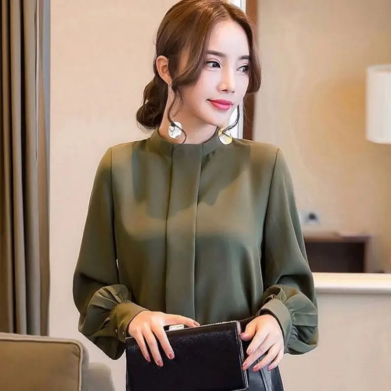 2021 Wholesale Popular Large Plus Size Women Chiffon Blouse High Quality Breathable Long Sleeve Office Formal Loose Blouse