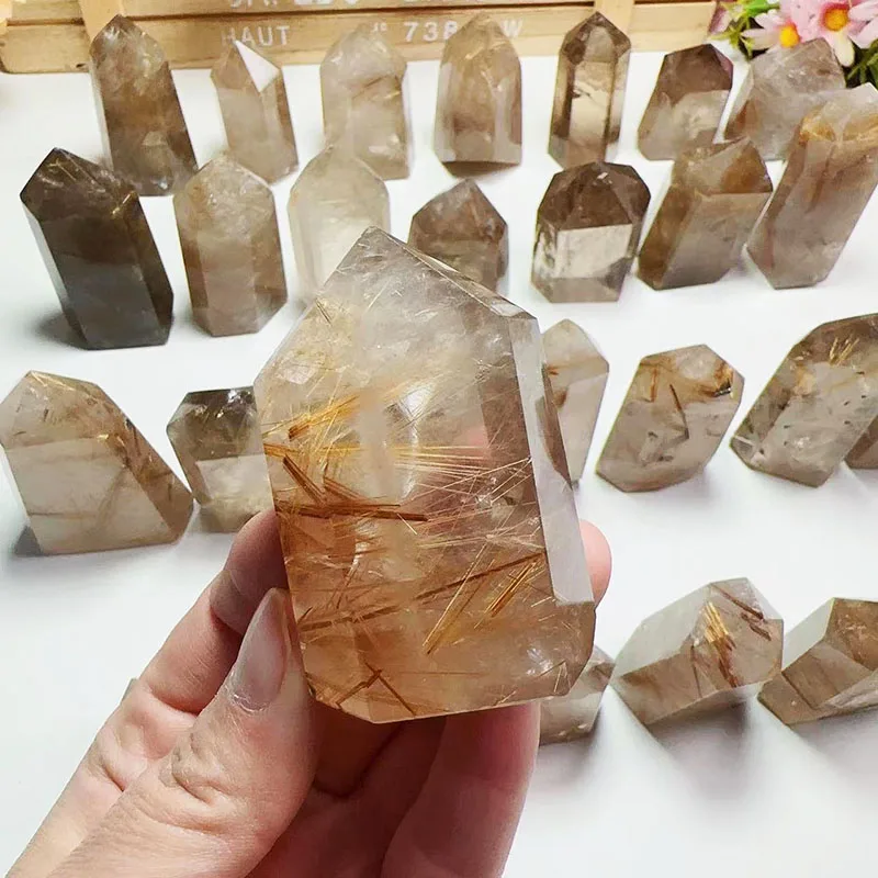 Natural Rutilated Crystal Wand Golden Hair Crystal Tower Gold Rutile Quartz Point For Healing