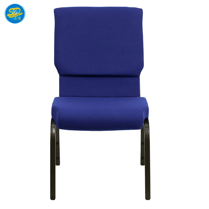 Wholesale cheap stackable metal church chair with bookshelf and back pocket design