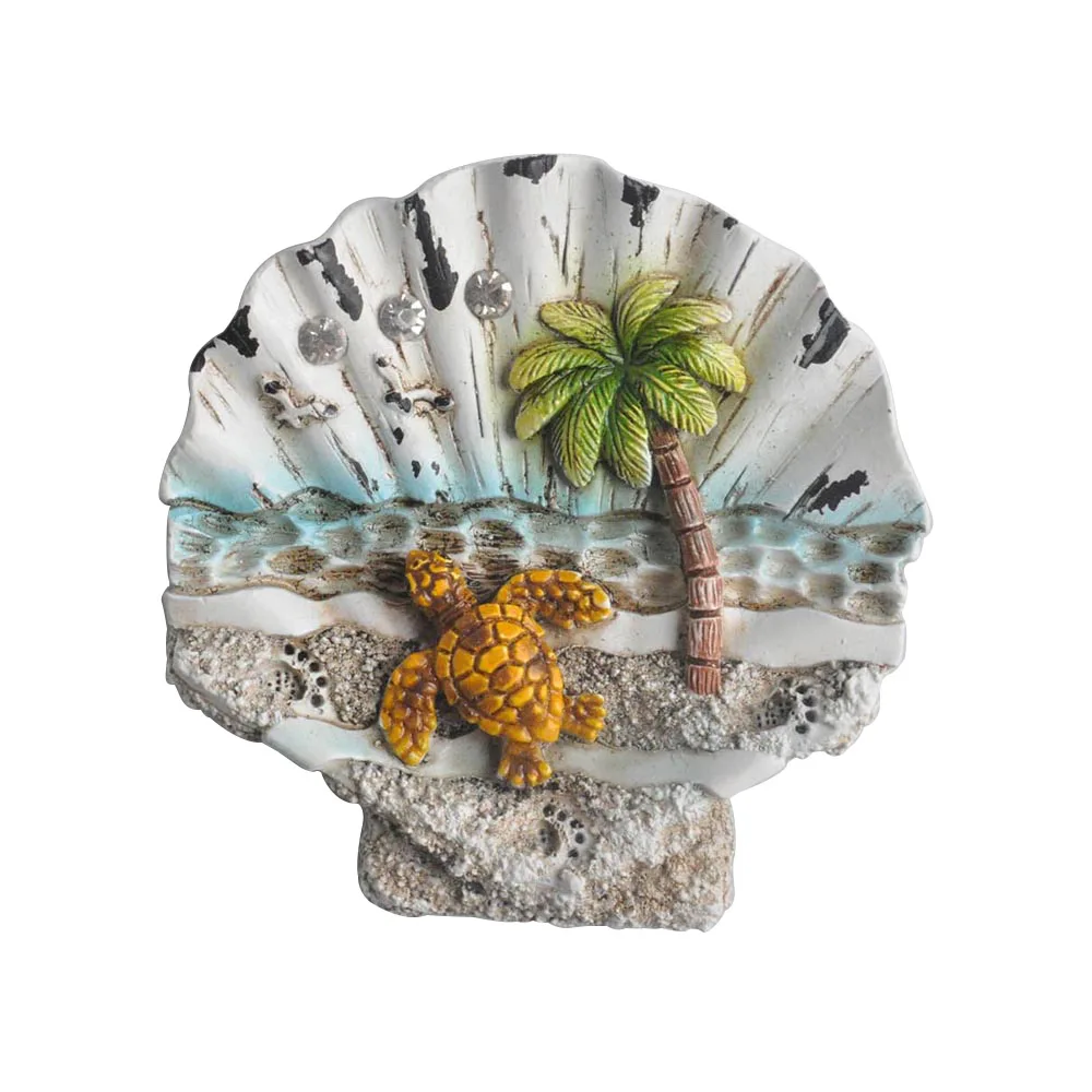 Custom bali island souvenir tourist gift handmade resin 3d seashell shaped fridge magnet with turtle and tree