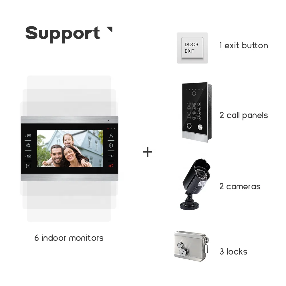 Best Selling Design 4 Wire Door Intercom IP65 Waterproof Doorbell Camera 7 Inch Video Intercom System for Villa