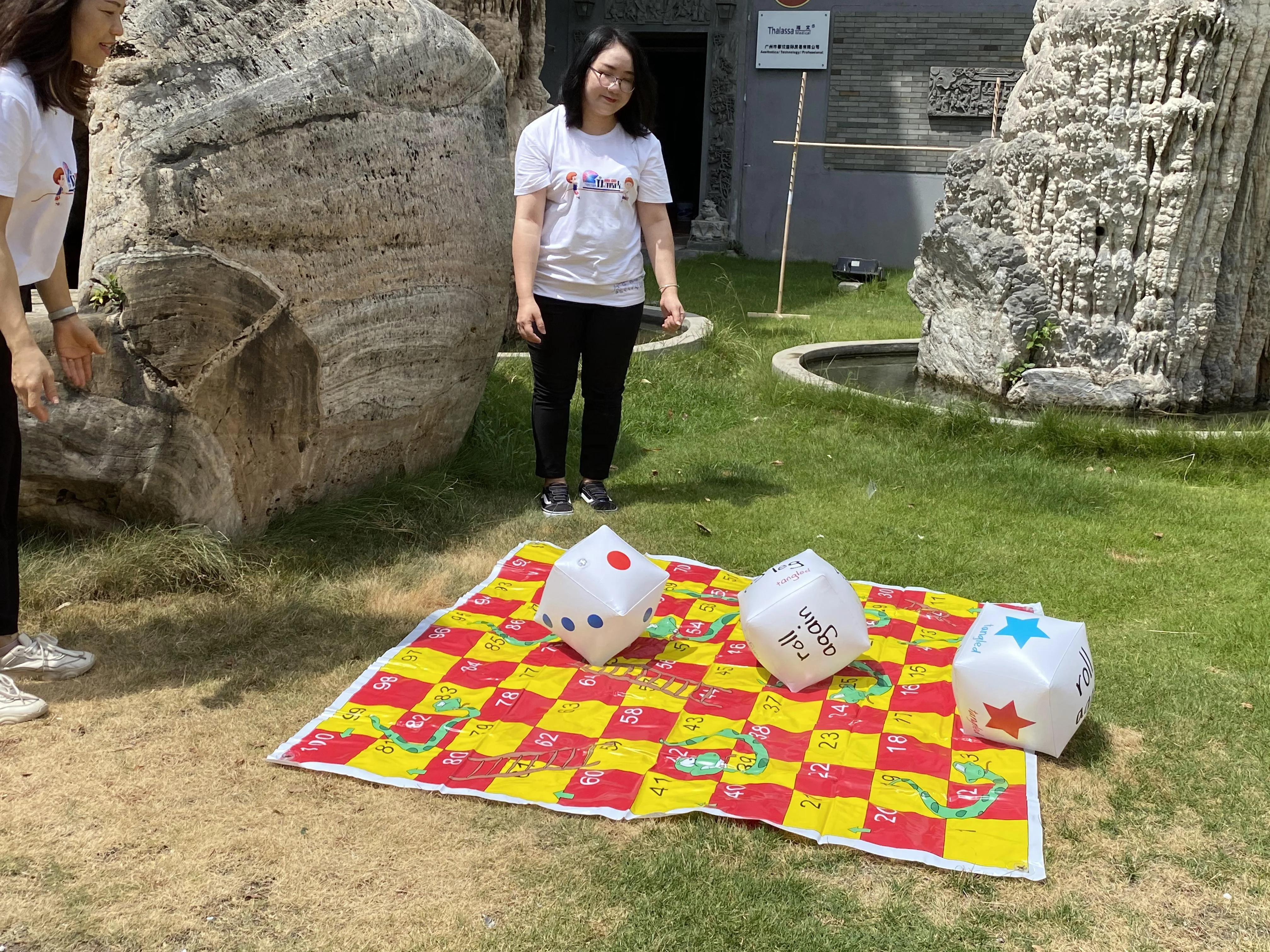 Two-sided 1.5*1.5M 2 in 1 kids lawn game mat 2 in 1 giant snakes and ladders games&large twister game
