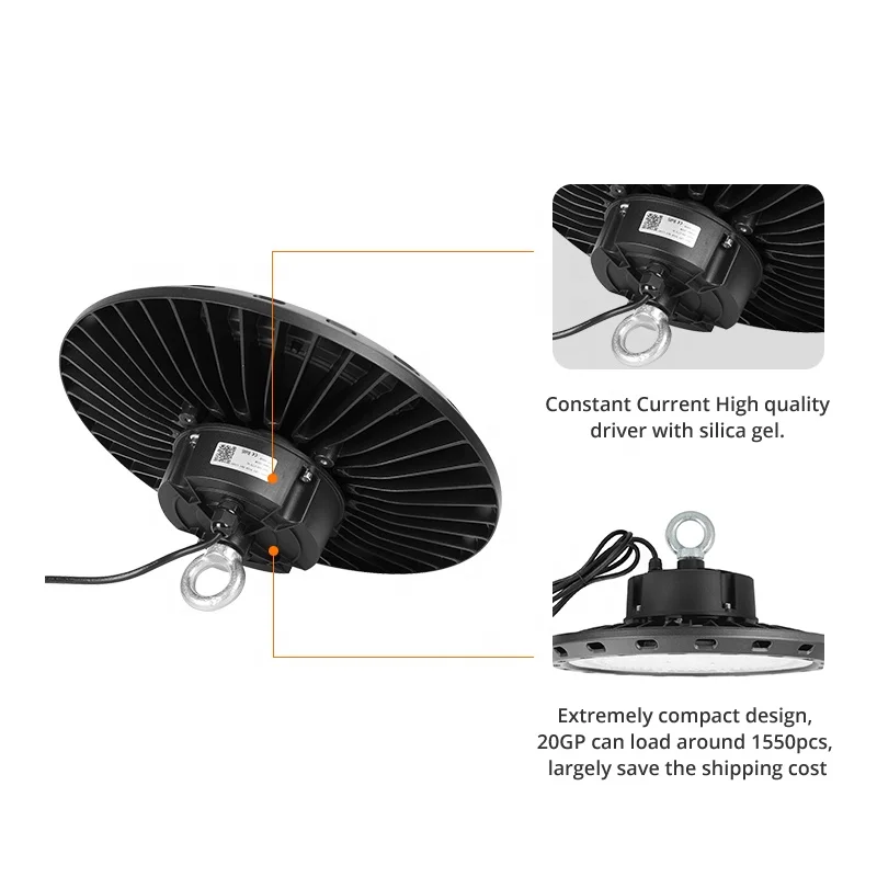 Factory price ufo Led highbay light 130lm/w 3/5years warranty 100w 150w 200w AC85-277V