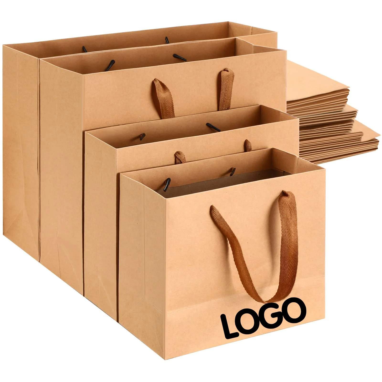 Hot Sales Recycled Custom Logo Grocery Paper Bag Merchandise Reusable Foldable Diy Customized Boutique Jewellery Gift Paper Bag