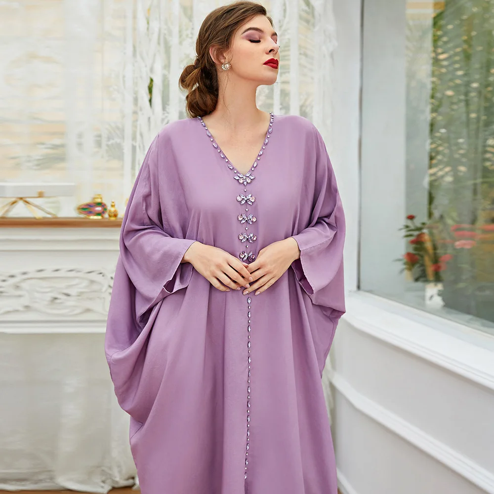 Middle East new Muslim V-neck casual printed breathable loose robe daffah abaya thobes ramadan women elegant Islamic clothing