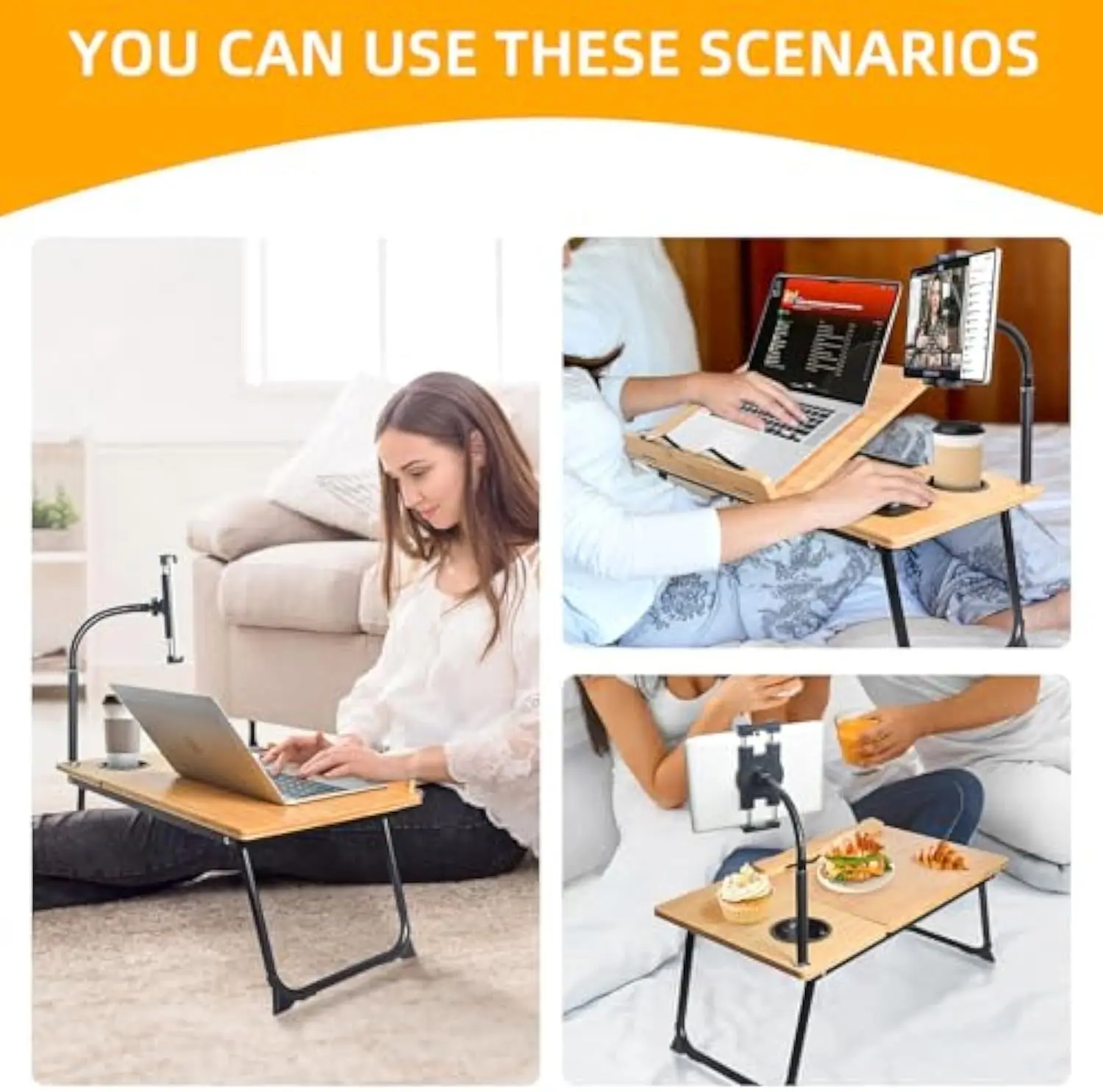 Unique style showcasing personal taste Portable Bamboo lap computer stand For Home office