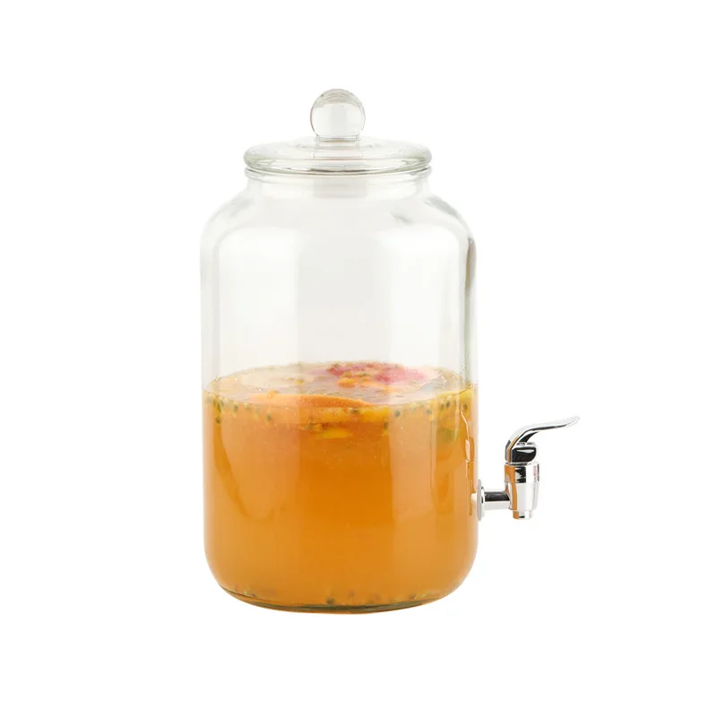2L 5 liter glass drink dispenser with tap juice dispenser with screw airtight glass bottle with sealed lid empty cans with mixer