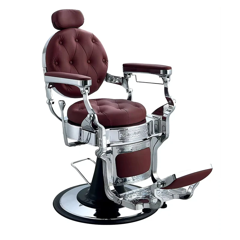 Modern brown leather hair salon equipment heavy duty shaving hairdressing barber chair for men