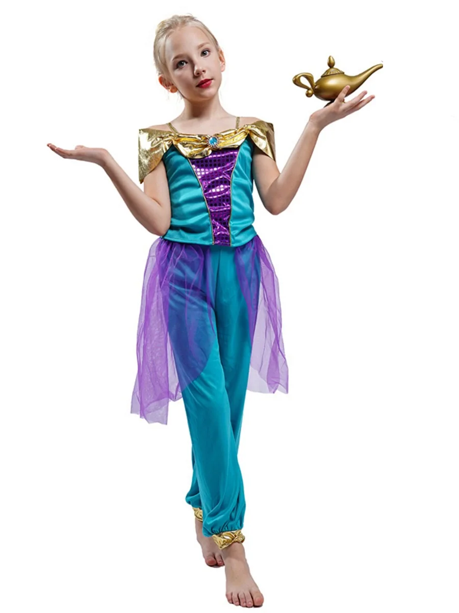 Movie Aladdin and the Magic Lamp Jasmine Cosplay Costume Blue suit Halloween Arab princess