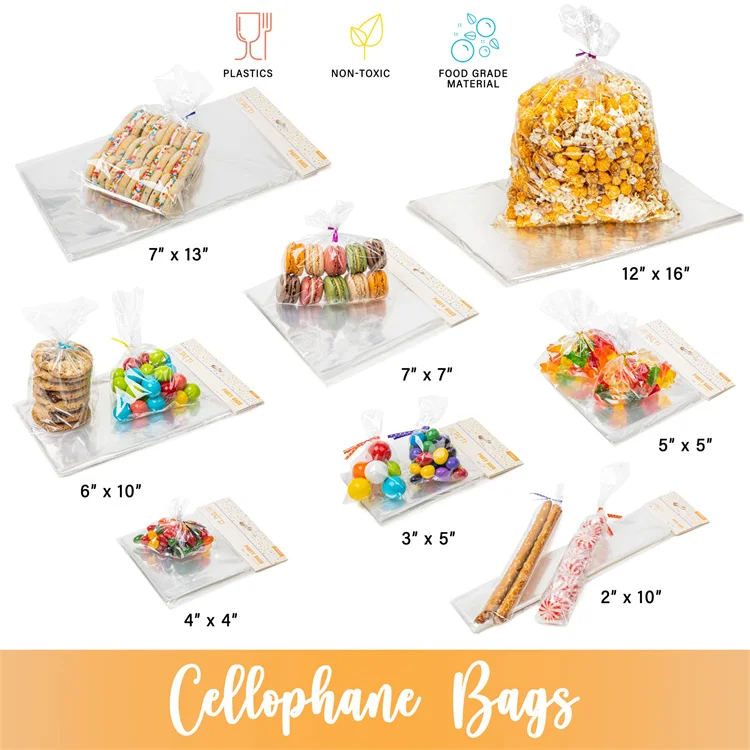 Wholesale Clear Plastic Triangle Cone Shaped Cellophane Candy Cello Treat Bags with Twist Ties for Popcorn Party Favor