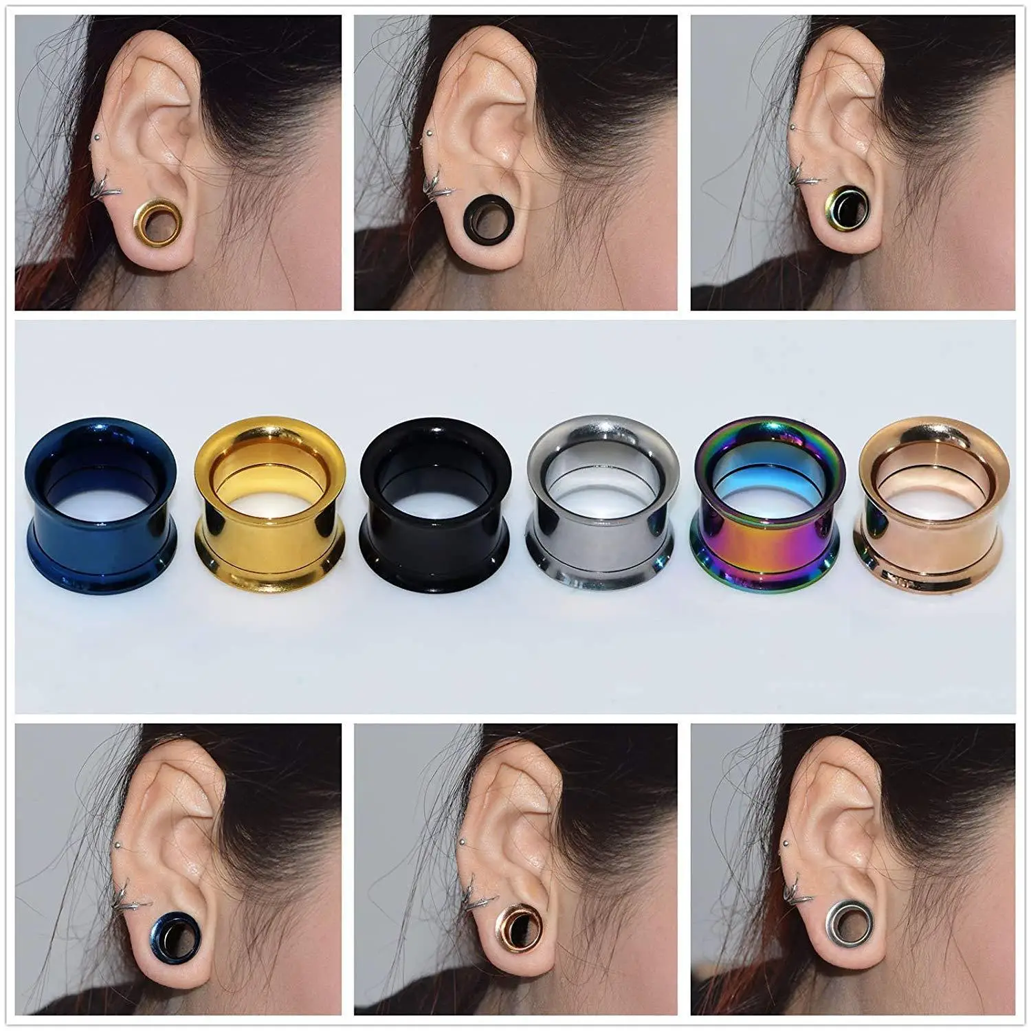 Wholesale Fashion Stainless Steel Screw Ear Plugs Tunnel Double Flared Colorful Earring Stretcher Ear Gauges Ear Expander