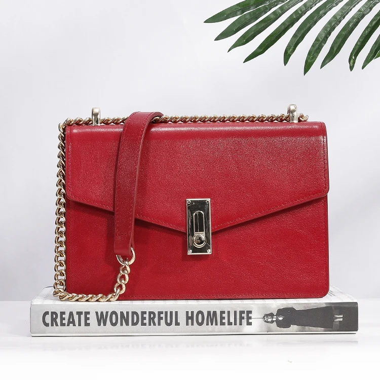 Factory OEM/ODM New Red Genuine Leather Women leather purse Shoulder Bag Cartera De Mujer Private Label Vegan Leather Handbags