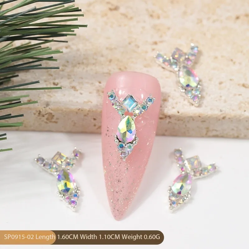 Gold Silver Butterfly Alloy Nail Charms 3D Rhinestone Nails Jewelry DIY Luxury Butterfly flower jewelry false nail jewelry