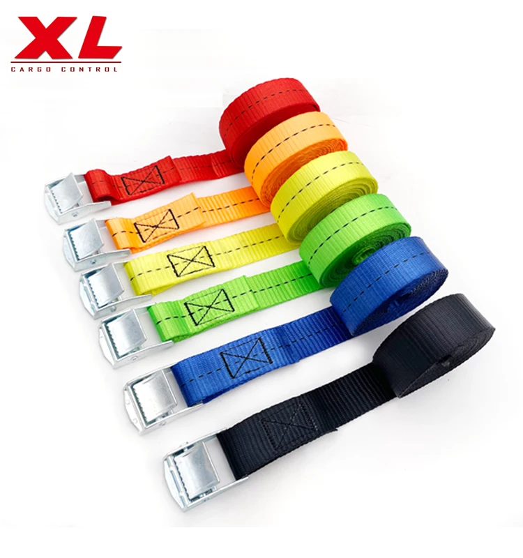 25mm 2m cam buckle tie down straps with black polyester webbing can be logo printed 250kgs