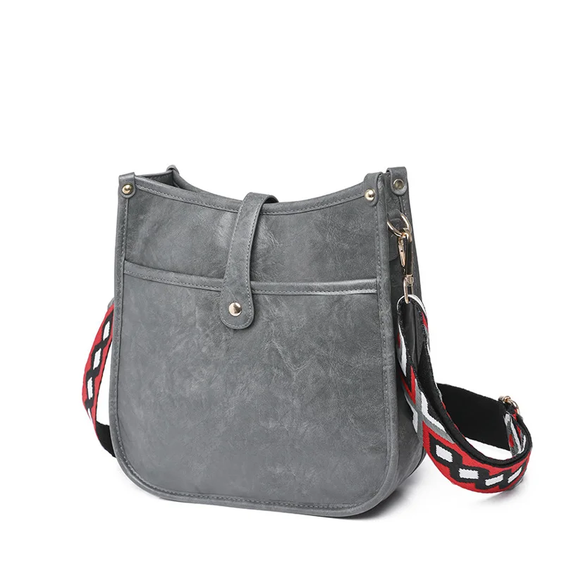 Wholesale Low Price Solid Color PU Crossbody Bag messenger bag with wide straps