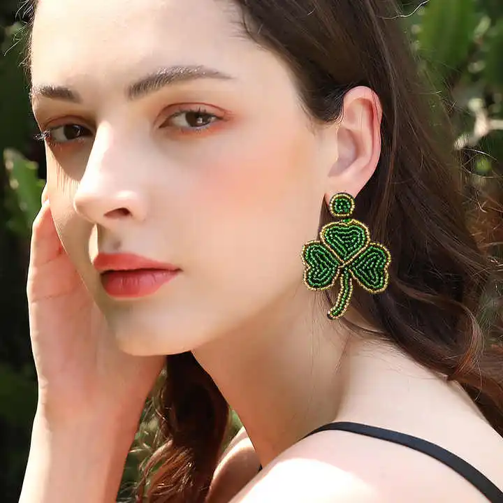 2023 Lucky Clover Green Big Miyuki Female Boho Seed Beaded Stud Earrings For Women