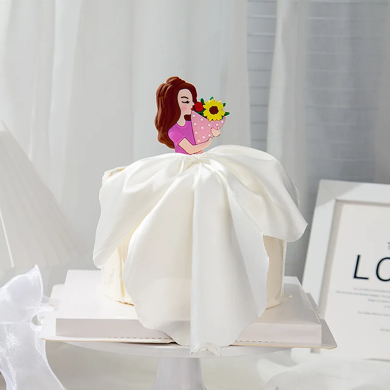 New Back Silk Gauze Skirt Happy Mothers Day Cake Topper Girl Birthday Cake Decoration Party Supplies Cake Decorating Tools